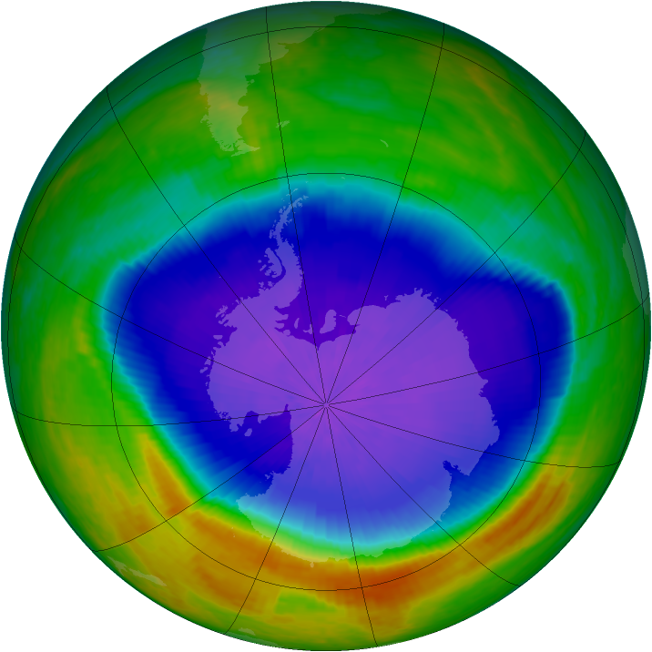Antarctic ozone map for 09 October 2001